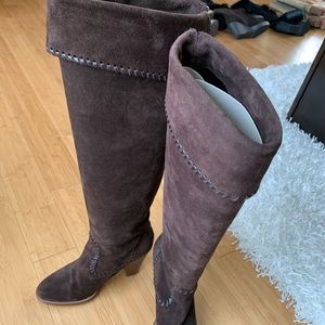 Michael Kors slip on dark brown suede knee boots